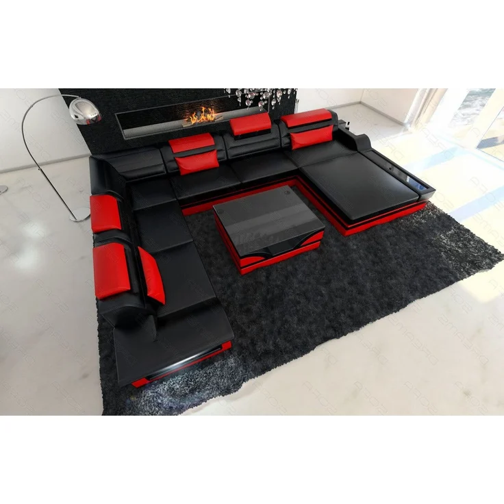 XXL Wohnlandschaft Mezzo - Ledermix - schwarz-rot - Rechts – Bild 5