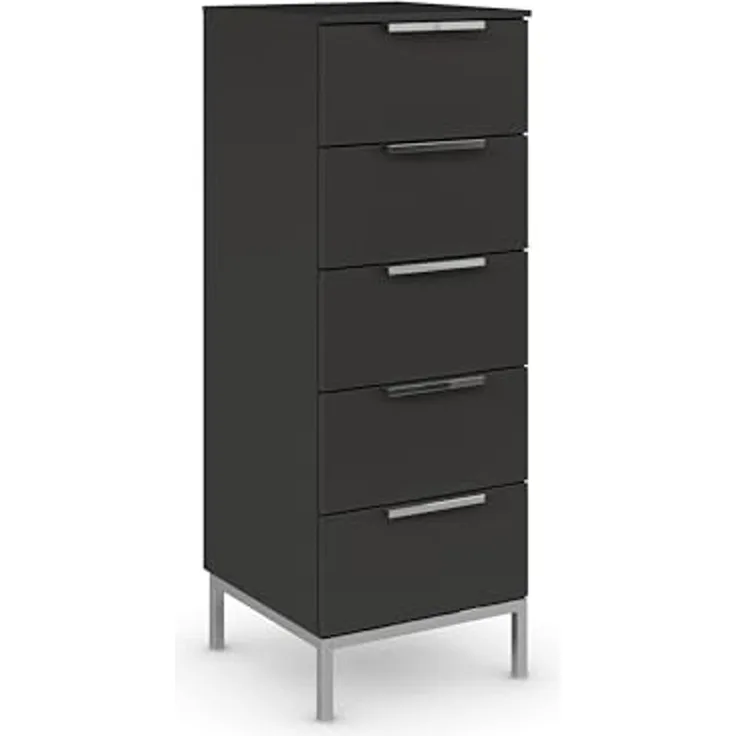 Rauch Möbel Flipp, Kommode für Schlafzimmer, Kinderzimmer, Wohnzimmer, Jugendzimmer, Flur, Garderobe, 5 Schubladen, mit Softclose Funktion, Farbe Schwarz, Breite 40 cm