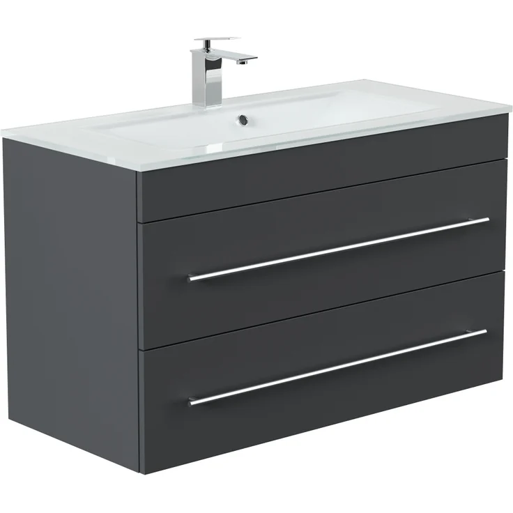 Magnolia Home 'Vitro 1000' mit Glaswaschbecken und Softclose, 60 x 45,5 x 100 cm, Grafit – Bild 3