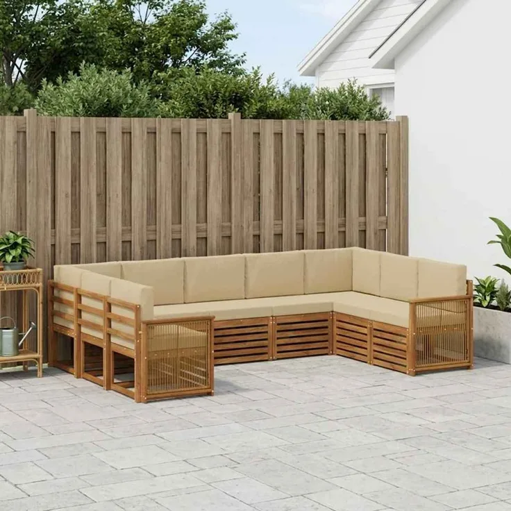 vidaXL Outdoor-Sofagarnitur 9 stk. 9-Sitzer Natur und Beige 3384839