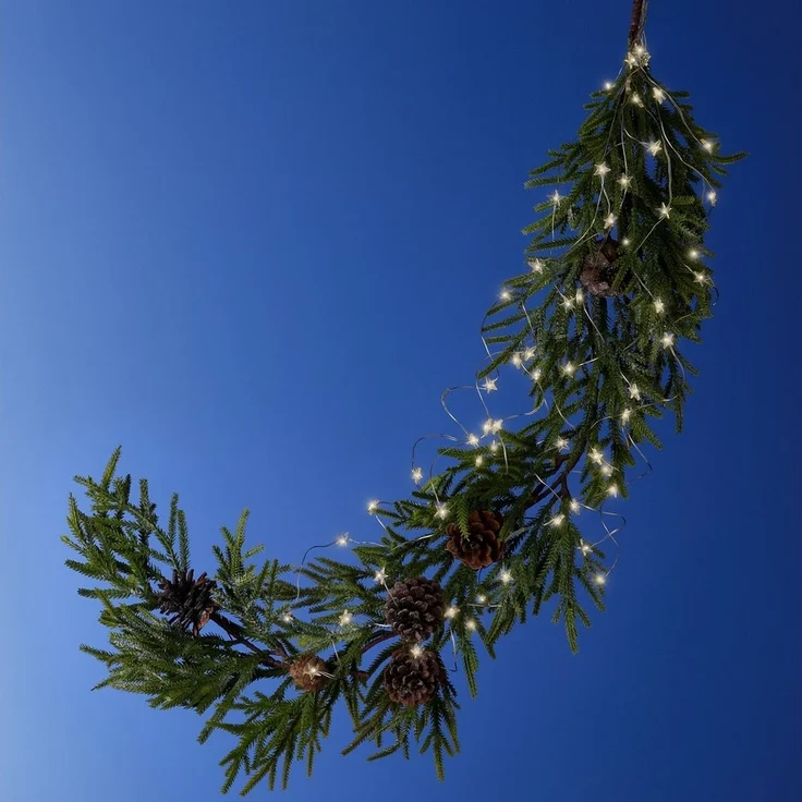 Spetebo LED-Lichterkette Draht Bündel warm weiß mit Sternen - 90 cm -, 64-flammig, mit integriertem Timer (6 Stunden AN / 18 Stunden aus) – Bild 3