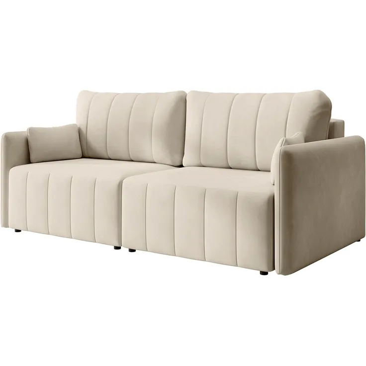 Selsey 'Louisos ' 3-Sitzer Schlafsofa in Samt mit schwarzen Beinen, Creme