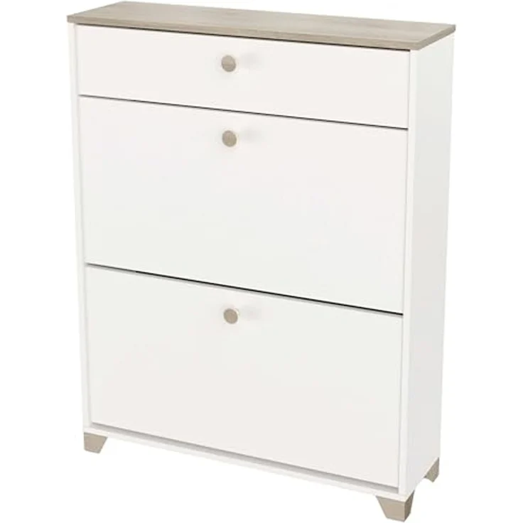 Calicosy 'IZZY' Schuhmöbel 2 Klappen und 1 Schublade Eiche und Weiß Dekor - L80,8 cm - Weiß – Bild 4