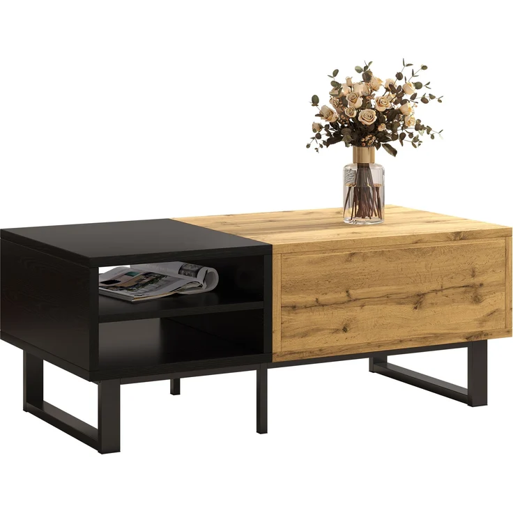 Couchtisch aus Spanplatte mit Ablagefächern & Schublade, 100x50x40 cm, Natur – Bild 9