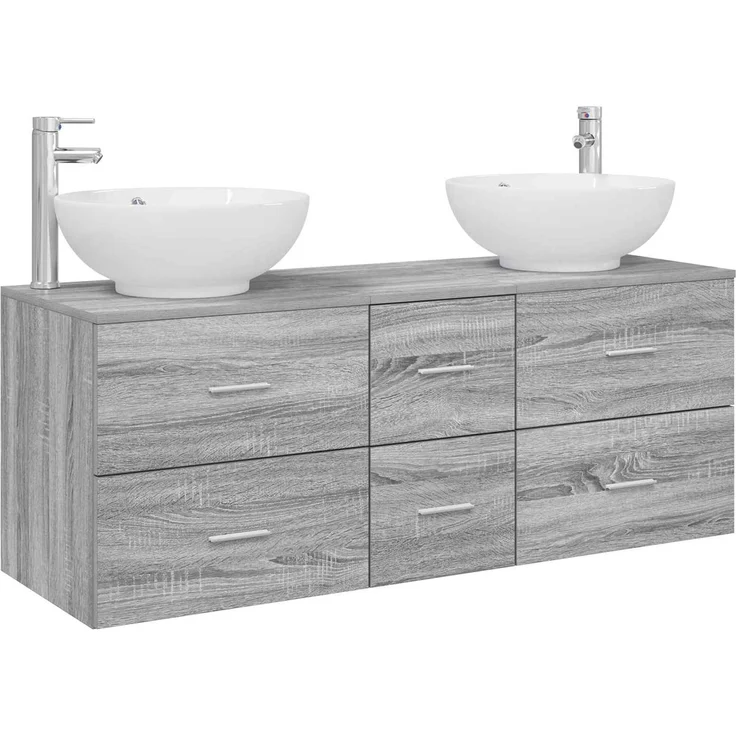 vidaXL Badezimmerschrank-Set 3 stk. Grau Sonoma 129 x 44,5 x 80 cm 3405912 – Bild 2