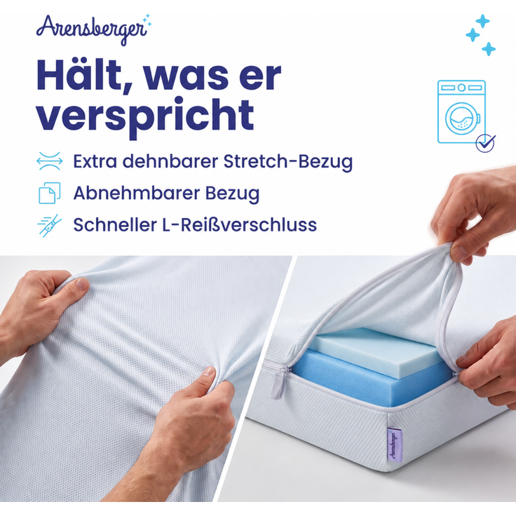Arensberger Matratzen Topper LUXURY, 90x200cm, Gelschaum und Memory Gel Foam Matratzentopper, waschbar, geeignet für Federkern & Matratzen, Höhe 10cm – Bild 4