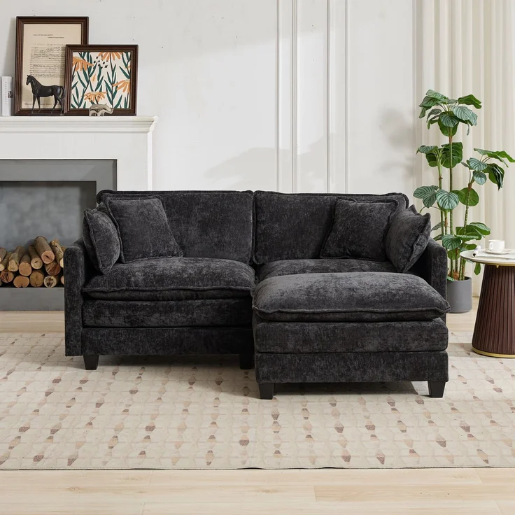ZUBALIYA Sofa mit LED - Beleuchtung, mit Chenille - Bezug, mit Cordbezug, modular aufgebaut, aus Chenille, für Wohnzimmer und Apartments – Bild 8
