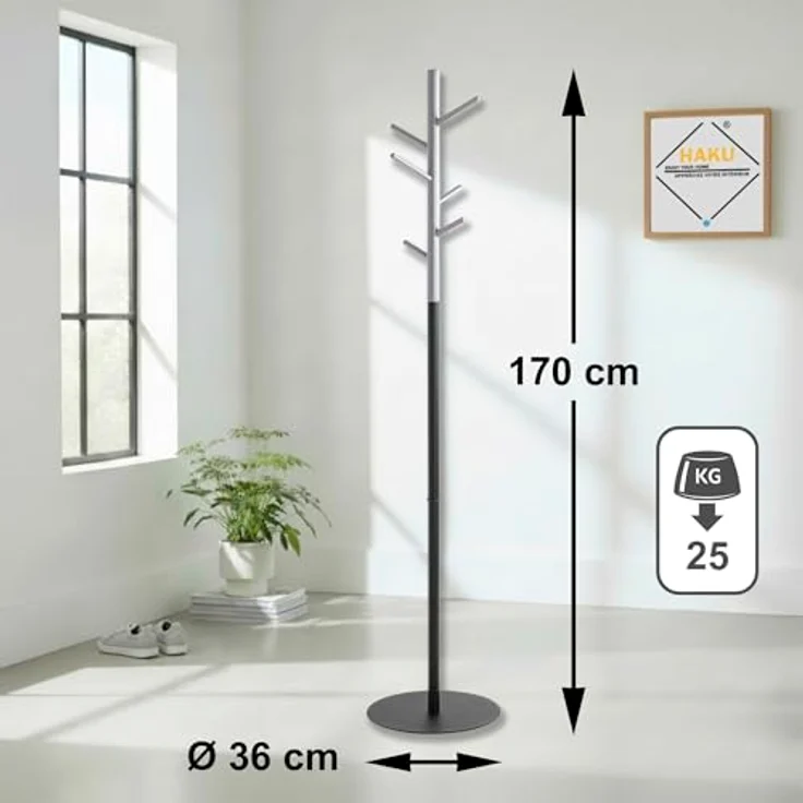 HAKU Möbel Garderobenständer grau, schwarz, Massivholz, Metall, Stahlrohr - Maße: H 170 cm x Ø 36 cm, Style: Modern – Bild 5