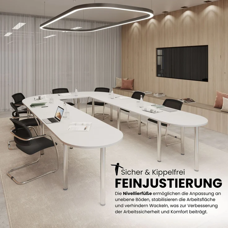 bümö Konferenztisch O-Form 400x240 cm großer Besprechungstisch in Ahorn, Besprechungstisch mit Chromfüßen, Meetingtisch für 14 Personen, Tisch für Besprechungsraum & Meeting, SETK5-3-C – Bild 3