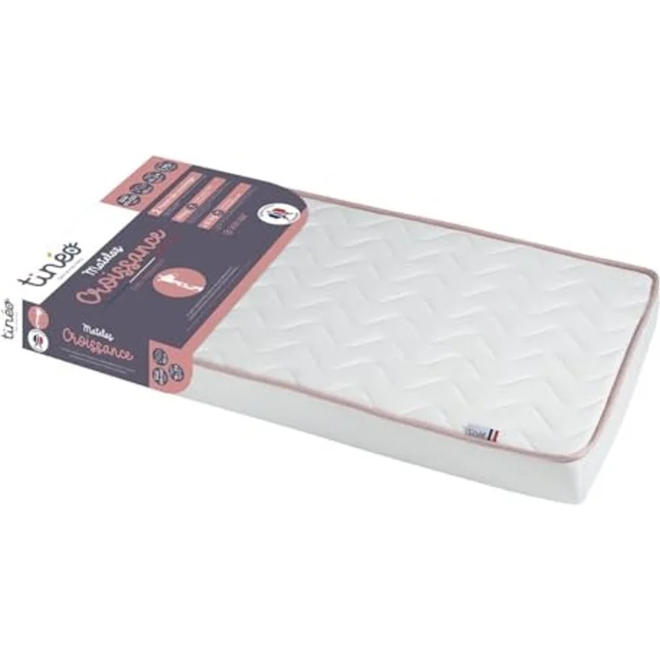 Tinéo – Babymatratze Wachstum 60 x 120 x 12 cm – Angepasst an das Wachstum des Babys – Fest – 2 schlafseiten: Dichte 16 kg/m³ und 24 kg/m³ – Keine Behandlung, Weiß – Bild 3
