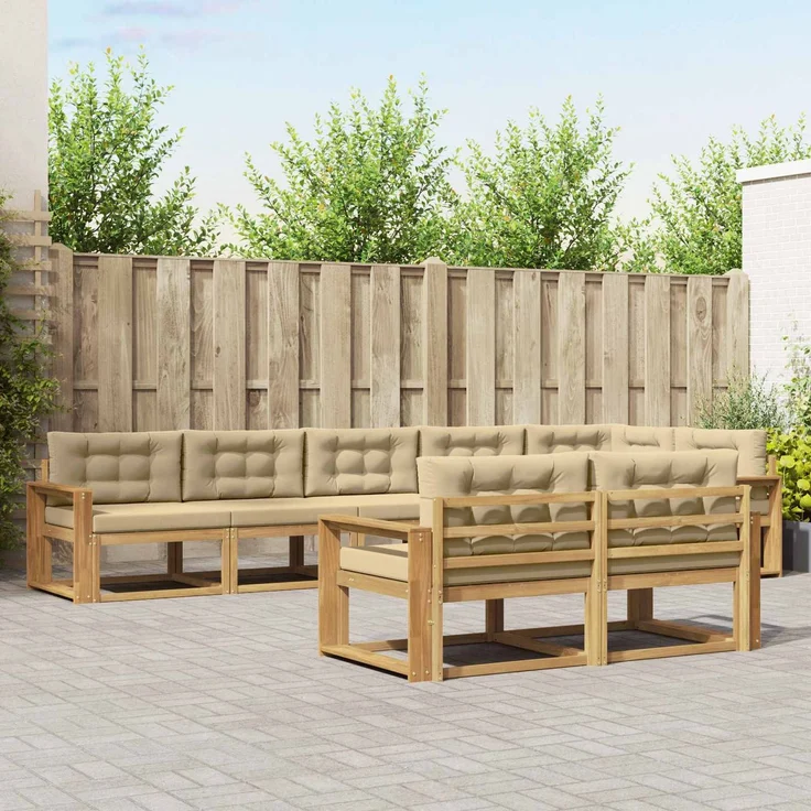 vidaXL Outdoor-Sofagarnitur 6 stk. 8-Sitzer Weiß und Beige Polyester 3386627 – Bild 1