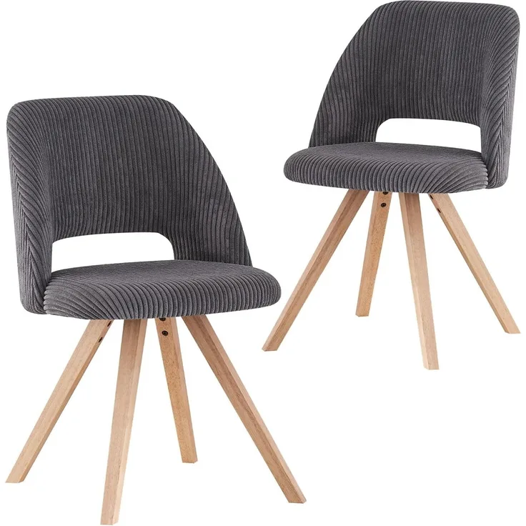 B&D home Esszimmerstuhl MARY 2er Set | Cord Küchenstuhl Polsterstuhl für Küche, Esszimmer, Büro | modern landhaus | Anthrazit