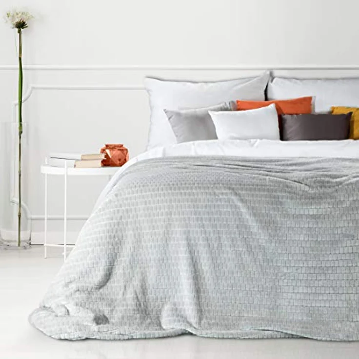 Wohndecke Kuscheldecke Decke MICROFASER Sofadecke Tagesdecke CINDY2 220x200 cm silber – Bild 4
