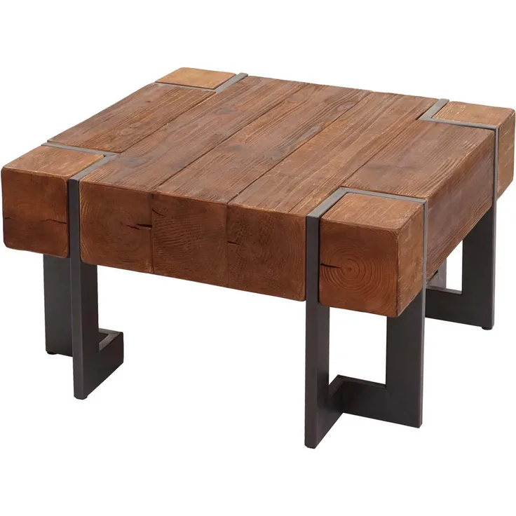 MCW Couchtisch, Dunkelbraun, quadratisch aus Holz mit Fußbodenschonern, 70x40x70 cm, Industrial Look