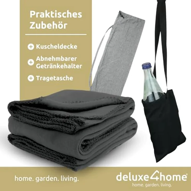deluxe4home Hängesessel mit 2 Kissen, Bücherfach, Kuscheldecke 160x100 cm, Hellgrau/Anthrazit – Bild 5