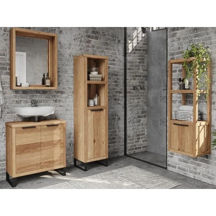 Wandregal Holz Wildeiche 1-türig 31x90x25 cm Woodkings Sydney Hängeregal Regal für Badezimmer Badregal Wandregal-Gäste-WC Massivholz Regal-Holz – Bild 2
