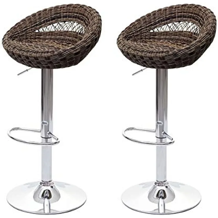 2er-Set Barhocker HWC-G26, Tresenhocker Barstuhl Drehhocker, In-/Outdoor Poly-Rattan chrom