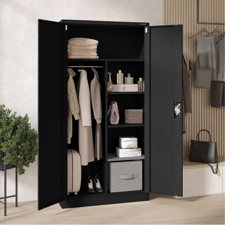 Jan Nowak Mehrzweckschrank Metall Mehrzweckschrank 90 cm DAWID 3 Zonen abschließbar Stahl (Putzschrank Büro Garderobe Sozialraum Kleiderstange Schlüssel, 0,6 mm 185 x 90 x 45 cm Wandmontage Schloss 2 Schlüssel robust) 3 Zonen Halbablage Driegelpunkt-Sc... – Bild 4