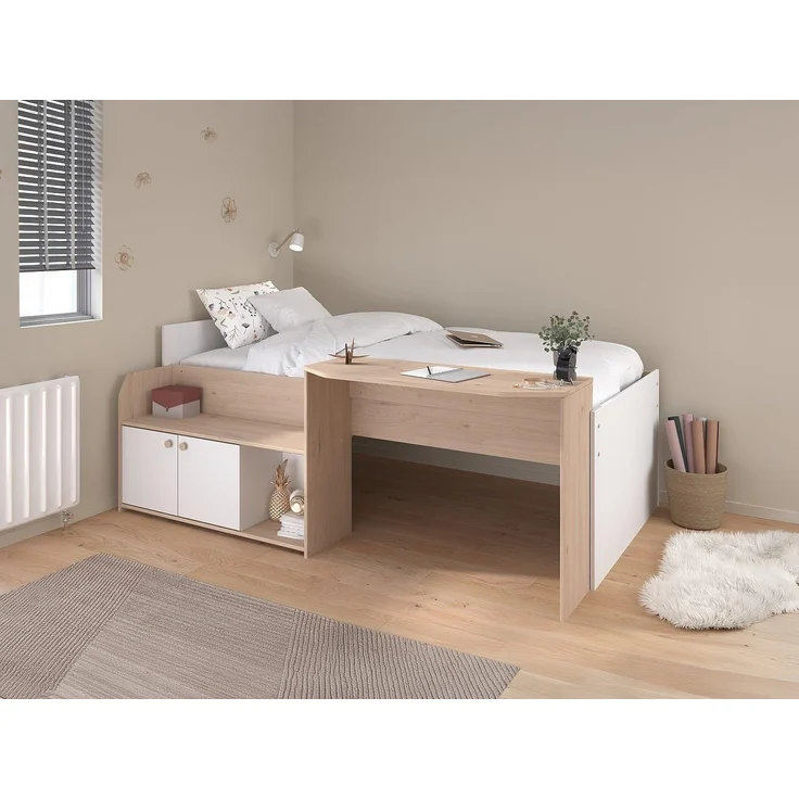 Vente-unique - MIVONA Bett Holz, Platte BeigeWeiß - B 203 cm x H 75,2 cm x L 136 cm – Bild 3