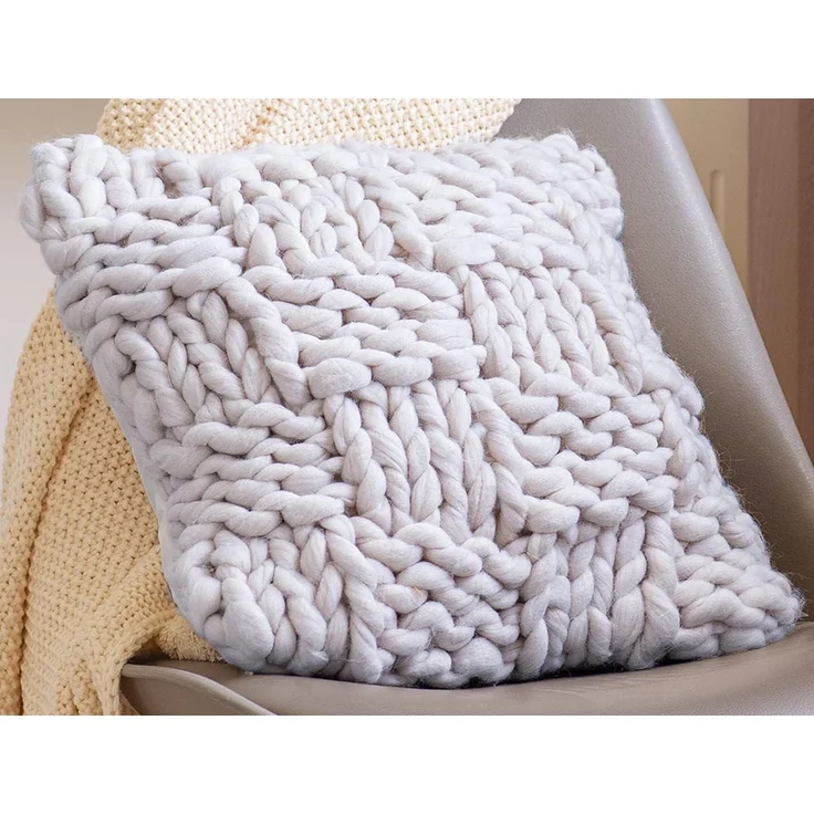 Kissenhülle "Grobstrick" beige, 40x40 cm, Rückseite in Samt Optik, Kissenbezug, Zierkissenbezug – Bild 1