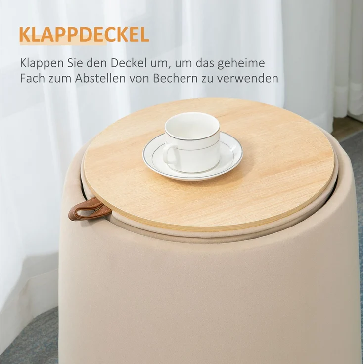 DESVIAE Hocker mit Stauraum und Wendedeckel 44x47,5x44 cm Polyester Beige – Bild 3