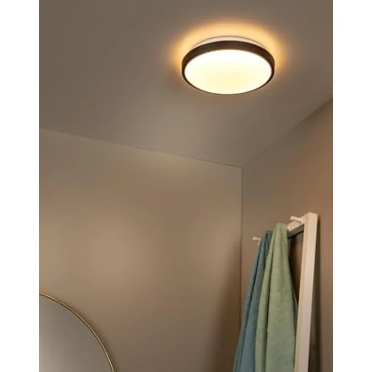 LUCIDE DASHER Deckenleuchte Badezimmer, Ø 29,3 cm, LED 12W 2700K, IP44, Bewegungssensor, Schwarz – Bild 4