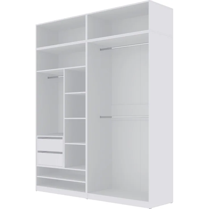 Marmex Möbel Tres Set-C/N (B) praktischer Einbauschrank ohne türen, Eckkleiderschrank mit Aufsatz, Ankleidezimmer Möbel, laminierte Spanplatte, weiß 190x246x51 cm
