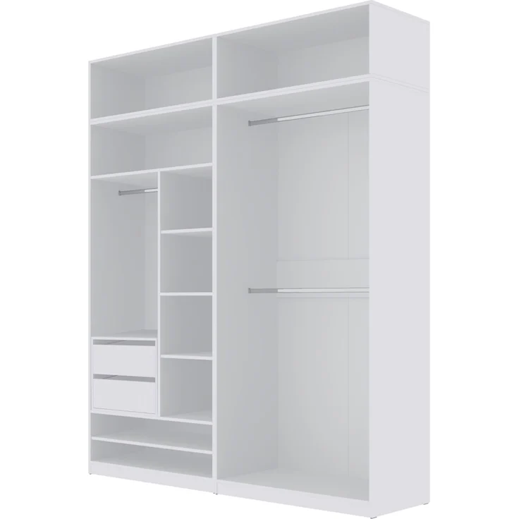 Marmex Möbel Tres Set-C/N (B) praktischer Einbauschrank ohne türen, Eckkleiderschrank mit Aufsatz, Ankleidezimmer Möbel, laminierte Spanplatte, weiß 190x246x51 cm – Bild 1