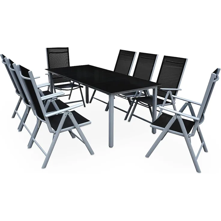 Casaria® Gartenmöbel Set 8 Stühle mit Tisch 190x90cm Aluminium Sicherheitsglas Wetterfest Klappbar Modern Terrasse Balkon Möbel Sitzgruppe Garnitur Bern