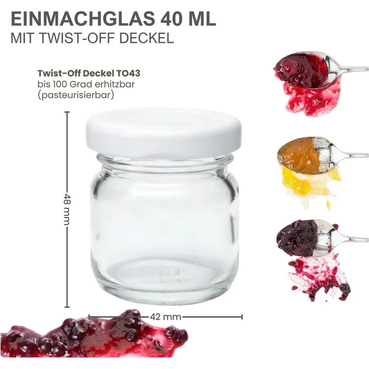mikken Einmachglas 10 Mini-Einmachgläser 40 ml mit Schraubdeckel Mini Gläser, (Spar-Set, Spar-Set), luftdicht, zum pasteurisieren – Bild 3