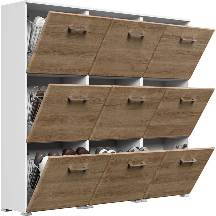 Schuhschrank XL Emotion 9 Klappen 36 Paar 157x141 cm Weiss-Eiche : Weissmatt / Eiche hell – Bild 5