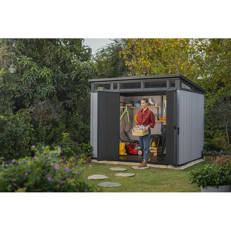 Dmora Gartenhaus Cobourg, Gartenhütte, Gartenhaus, Werkzeugschuppen, 277x218 h226 cm, Grau – Bild 4