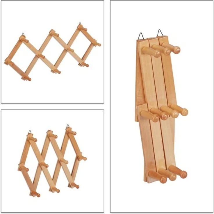 Relaxdays 4 x Wandgarderobe Holz natur faltbar – Bild 6