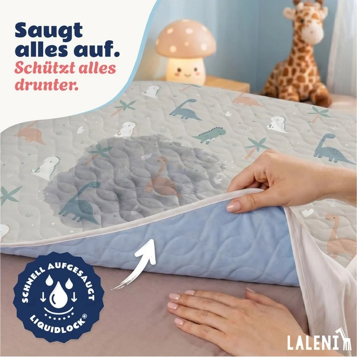 Matratzenauflage Bettunterlage wasserdicht Kinder, knisterfreie Matratzenauflage Laleni, mit rundum Gummizug oder seitliche Einstecklaschen – Bild 3