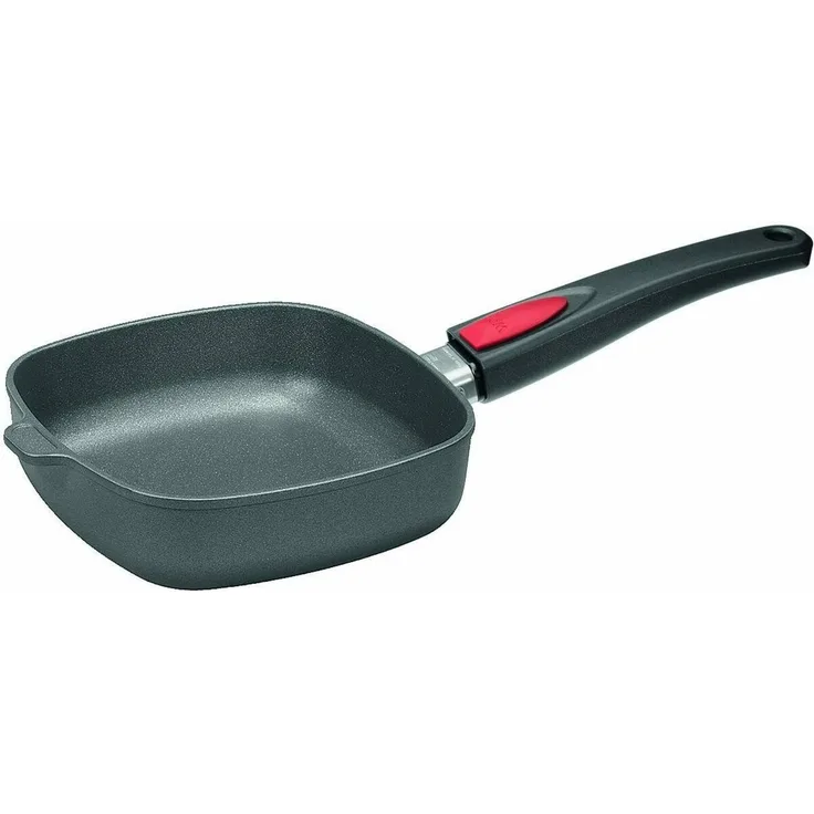 WOLL Guss‑Grillpfanne Titanium Nowo Induction viereckig, abnehmbarer Griff, 24 x 7,5 x 24 cm, Aluminium‑Titanium‑Guss, alle Herdarten inkl. Induktion, spülmaschinen‑ & backofenfest bis 250 °C