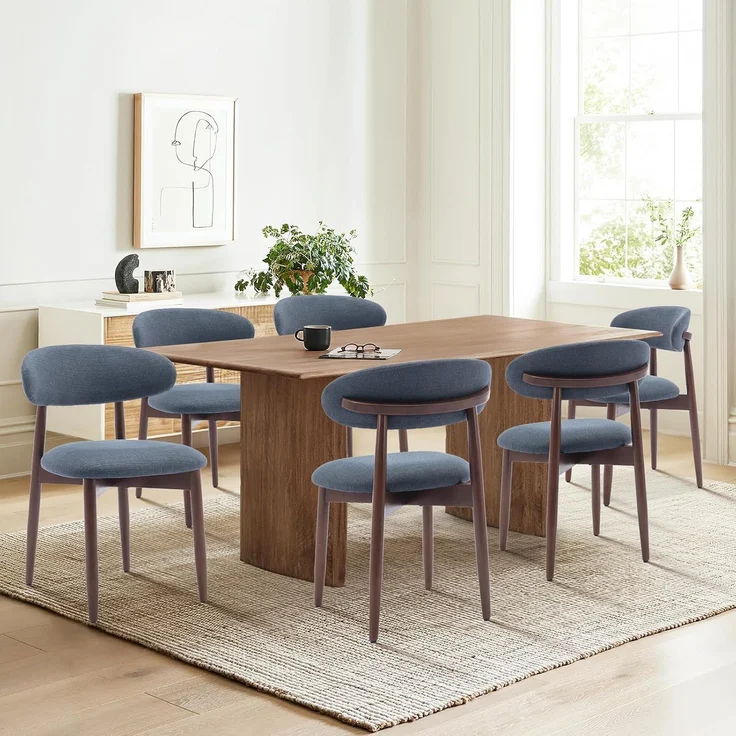 COLAMY Küchenstuhl Esszimmerstühle 6er Set, Moderne Polsterstuhl Essstühle mit Fester Rückenlehne, Stoff Esszimmerstühl mit Holzbein für Esszimmer, Küche, Restaurant, Blau