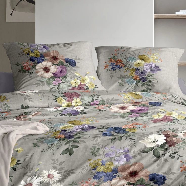 Irisette Mako Satin Bettwäsche Wave 8633-90 Blumen pastel grau 135x200 – Bild 3