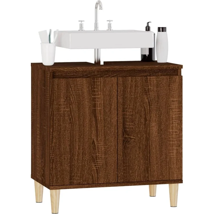 Waschbeckenunterschrank, Badschrank, Unterschrank Braun Eichen-Optik 58 x 33 x 60 cm j104p – Bild 4