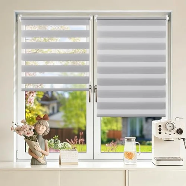 Grandekor Doppelrollo Klemmfix ohne Bohren 45x100cm Stoffbreite 45cm Hellgrau Fenster Rollos für innen Klemmrollos Duo Rollos für Fenster ohne Bohren mit Bohren Privatschutz UV-Schutz Zebrarollo – Bild 9