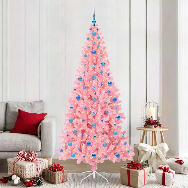 vidaXL Weihnachtsbaum mit LED-Beleuchtung Rosa 210 cm PVC und Stahl 3396445 – Bild 1