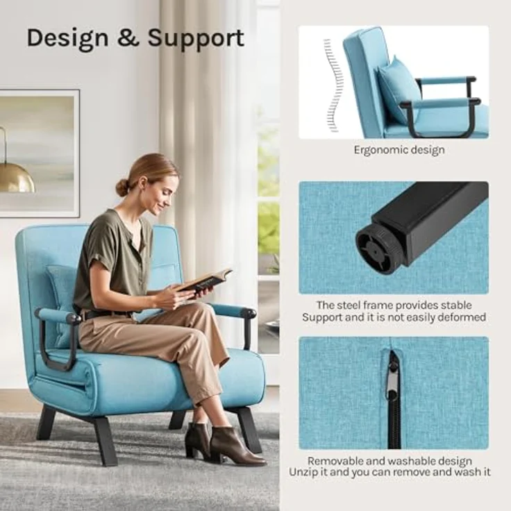Woltu Schlafsofa, 1 Teile, Schlafsessel 3 in 1, mit Bettfunktion, Sofabett Gästebett – Bild 8