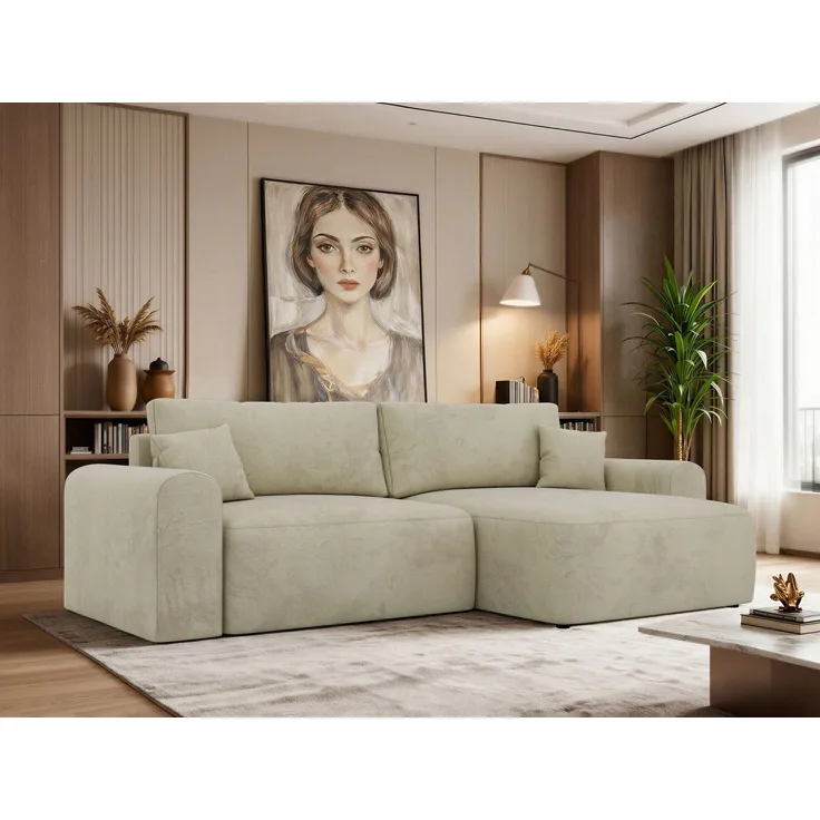 Ecksofa NEKSON L mit Schlaffunktion, L-förmiges Schlafsofa, DL-Mechanismus, mit Stauraum, Schlafsofa - Beige Velvet