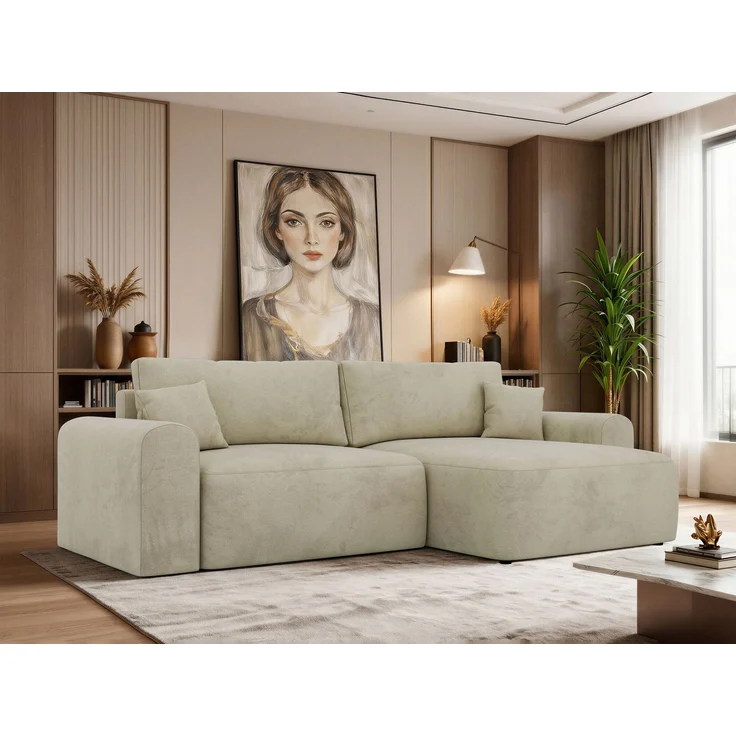 Ecksofa NEKSON L mit Schlaffunktion, L-förmiges Schlafsofa, DL-Mechanismus, mit Stauraum, Schlafsofa - Beige Velvet – Bild 1