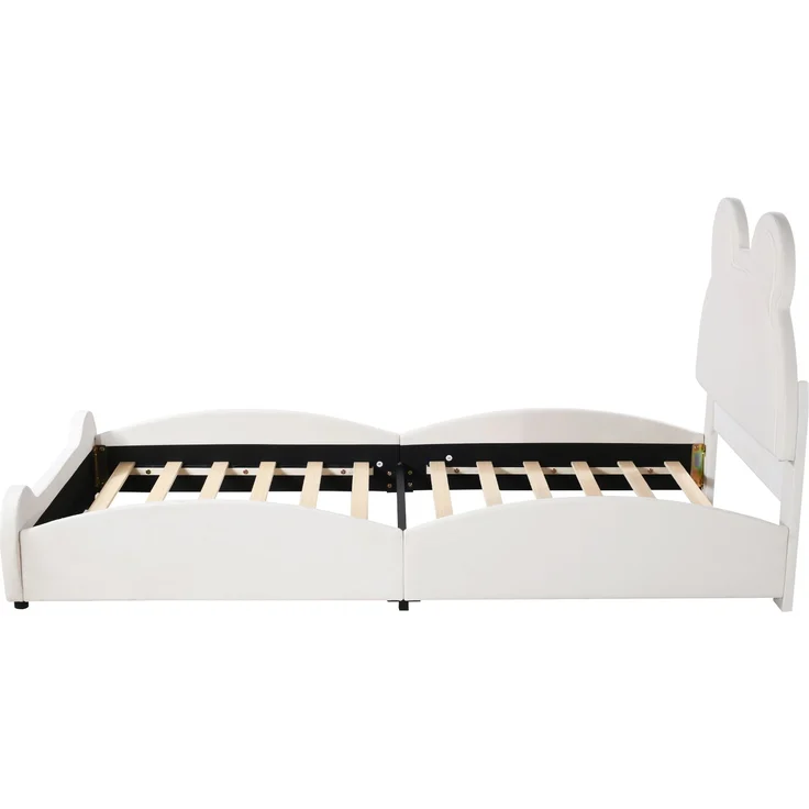 Kindereinzelbett 90×200 cm aus Samt-Stoff, weiß – Bild 4