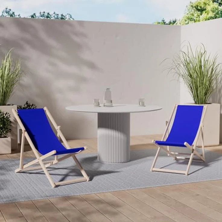 Green Blue Liegestuhl Sonnenliege Klappbar aus Buchholz ohne Armlehne Sonnenliege Gartenliege Liege (Blau) – Bild 3