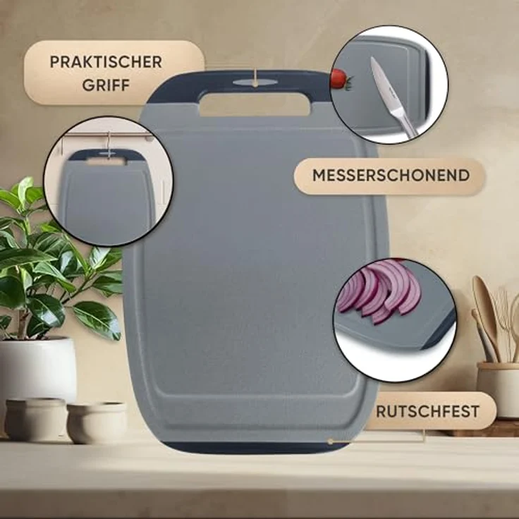 NEOFLAM® Schneidebrett BiJu Antibakterielles Schneidebrettset, 3tlg. - Grau/Schwarz, Kunststoff (PP), (3-St) – Bild 7