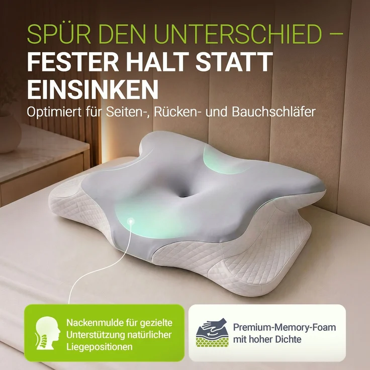 Juskys Nackenkissen 2er Set - Ergonomisches Nackenkissen mit Memory-Foam, atmungsaktivem Bezug - Kissen für den Nacken, gesunder Schlaf - weiß/grau – Bild 5