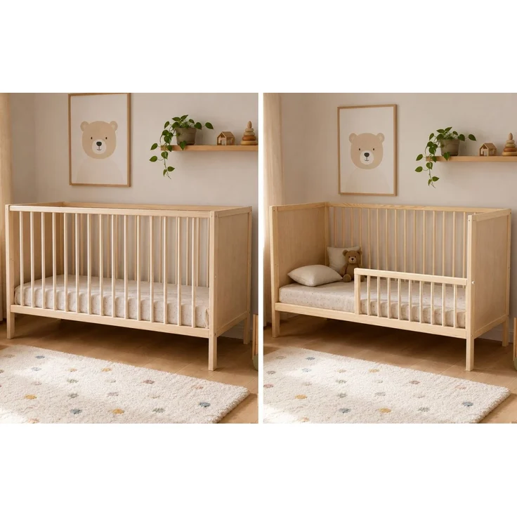 Kids Collective Babybett Kinderbett Gitterbett 60x120/70x140 cm modular & höhenverstellbar Holz, verschiedene Varianten wählbar, massives Holz, ab Geburt Natur – Bild 1