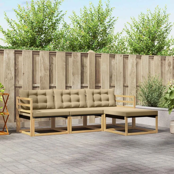 vidaXL Outdoor-Sofagarnitur 4 stk. 4-Sitzer Weiß und Beige 3388555 – Bild 1