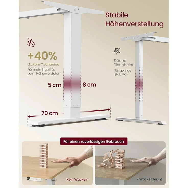 VASAGLE Höhenverstellbarer Schreibtisch, 140x80 cm, USB-C-Anschluss, Ablage für Steckdosenleiste, Stehtisch, Erinnerung bei langem Sitzen, 3 Speichertasten, für Büro, goldeichenfarben LSD144YA02 – Bild 5